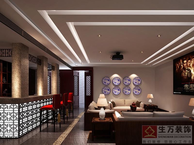 開放--簡約，傳統(tǒng)中式風(fēng)格融合當(dāng)下簡潔手法，匯聚了東方文化的寬度，蘊(yùn)含了現(xiàn)代藝術(shù)的元素，將山、水、云、畫、亭臺等概念化元素自然表達(dá)貫穿全場